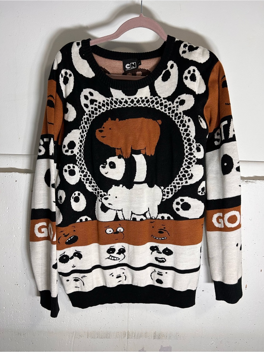 Cartoon Network Brown Black White Graphic Crewneck Sweater